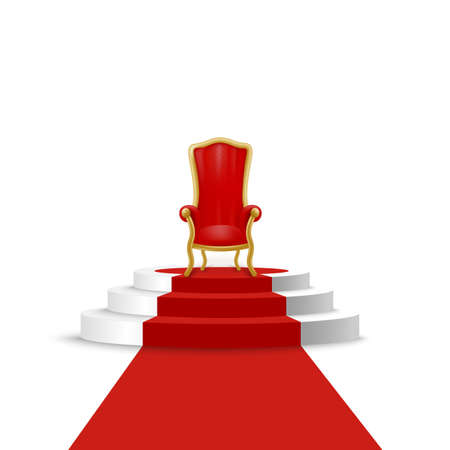 Royal throne on podium with red carpet, realistic vector illustration isolated.のイラスト素材