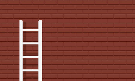 Step ladder leaning on brick wall, building and construction works concepts, realistic 3d vector illustration.のイラスト素材