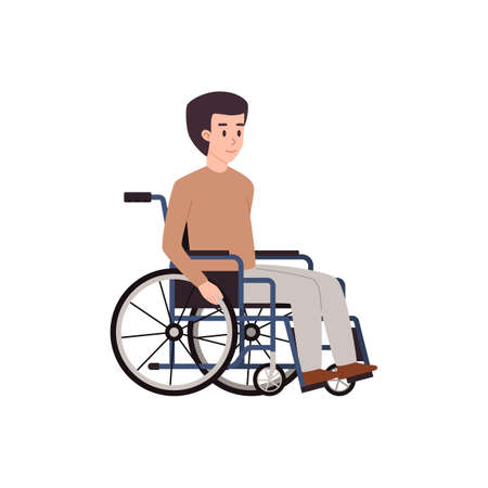 Man with disability or immobility in wheelchair, vector illustration isolated.のイラスト素材