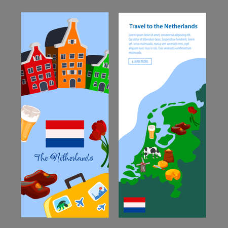 Traveling to Holland or Netherlands banners or posters, vector illustration.のイラスト素材