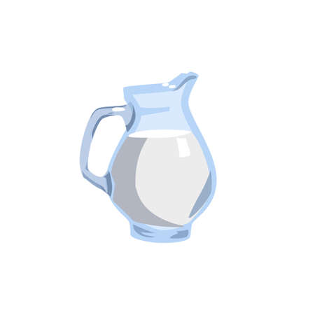Glass jug of cow milk flat vector illustration isolated on white background.のイラスト素材