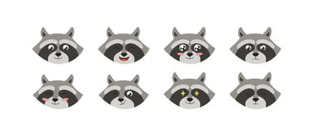 Funny raccoon mouth emojis collection flat cartoon vector illustration isolated.のイラスト素材