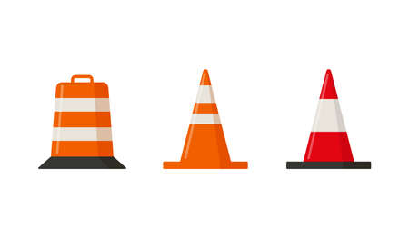 Warning stop road signs set, flat vector illustration isolated on white.のイラスト素材