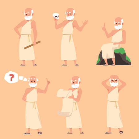 Ancient philosopher Socrates ancient thinker, flat vector illustrations.のイラスト素材