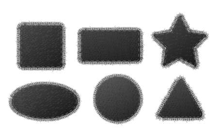 Black denim patches and textile frames realistic vector illustration isolated.のイラスト素材