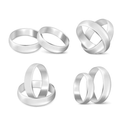 Silver wedding or engagement rings realistic vector illustrations isolated.のイラスト素材