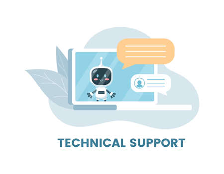 Robotic technical support banner or emblem, flat vector illustration isolated.のイラスト素材