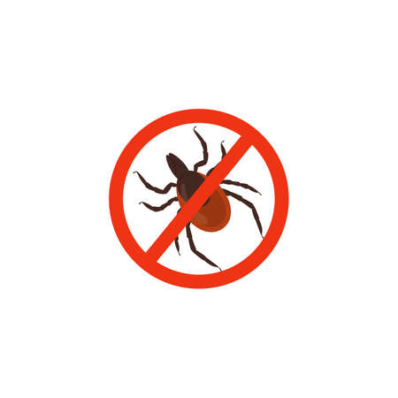 Stop ticks red sign, flat vector illustration isolated on white background.
