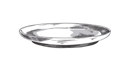 Hand drawn plate with engraving texture, sketch vector illustration isolated on white background.のイラスト素材