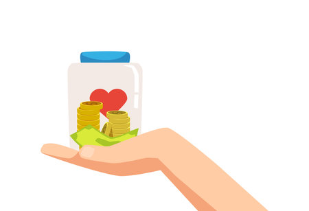 Money donation and charity badge design flat vector illustration isolated.のイラスト素材