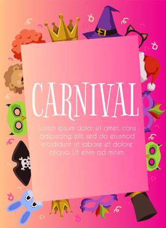 Carnival kids party invitation poster with copy space for text, flat vector illustration.のイラスト素材