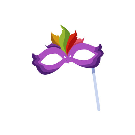 Carnival mask in shape of glasses on stick flat vector illustration isolated.のイラスト素材