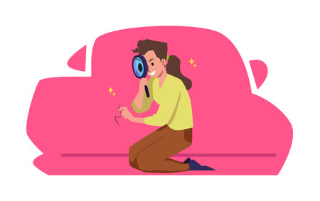 Perfectionist woman obsessed with cleanliness flat vector illustration isolated.のイラスト素材