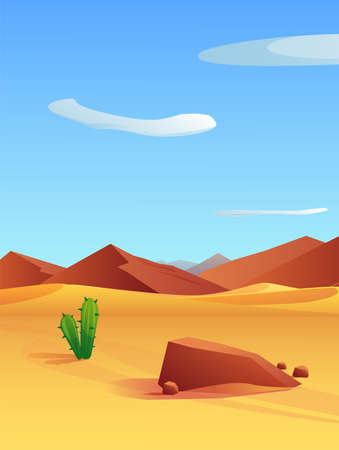 Vertical bright colorful desert landscape flat style, vector illustrationのイラスト素材