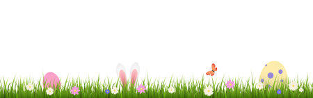 Easter spring seamless border edge with green grass vector illustration isolated.のイラスト素材