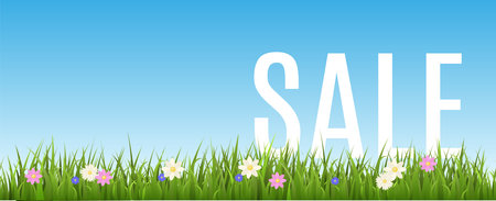 Spring or summer sale banner or poster design flat vector illustration.のイラスト素材