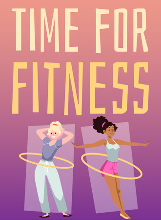 Poster with beautiful sport hula hooping girls flat styleのイラスト素材