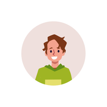 Round avatar of young smiling boy for social media flat styleのイラスト素材