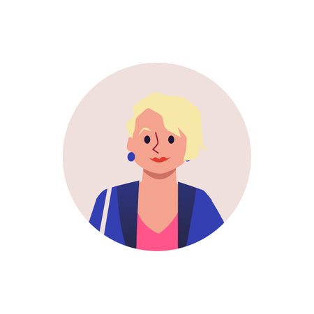Round avatar of blonde woman with red lips for social media flat styleのイラスト素材
