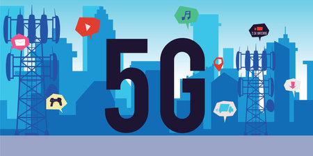 5g internet global connection and connection background flat vector illustration.のイラスト素材