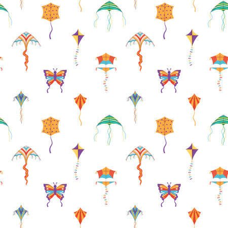 Seamless pattern with various kites flat style, vector illustrationのイラスト素材