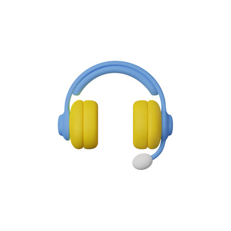 Realistic headphones with microphone 3D style, vector illustrationのイラスト素材