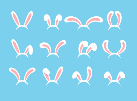 Set of headbands with rabbit ears flat style, vector illustrationのイラスト素材