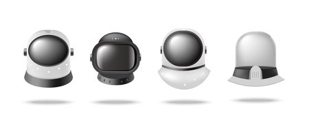 Spaceman or cosmonaut helmets set realistic vector illustration isolated.のイラスト素材
