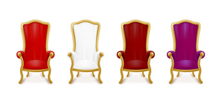 Set of different colored royal thrones, realistic, vector illustrationのイラスト素材