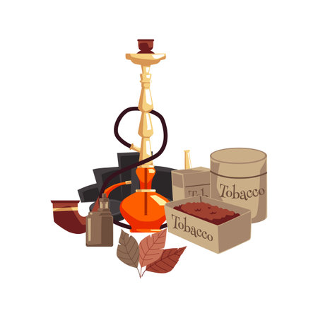 Tools for hookah smoking, flat vector illustration isolated on white background.