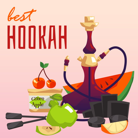 Squared banner about best hookah flat style, vector illustration