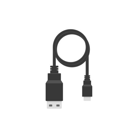 Charging cable with usb port, flat vector illustration isolated on white background.のイラスト素材