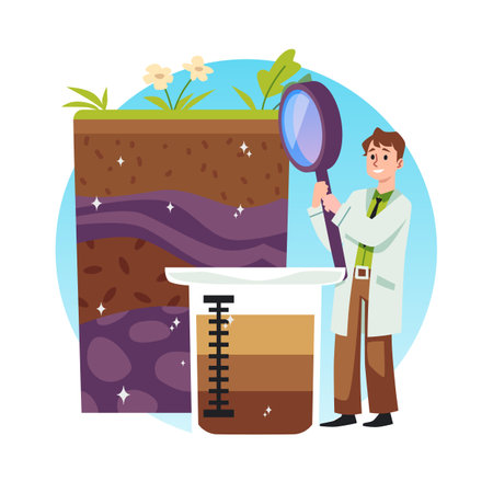 Scientist conducts soil laboratory analysis, flat vector illustration isolated.のイラスト素材