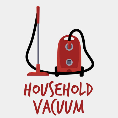 Cylinder vacuum cleaner, poster with text, flat vector illustration.のイラスト素材