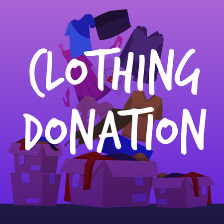 Clothing donation volunteering and social care banner, flat vector illustration.のイラスト素材