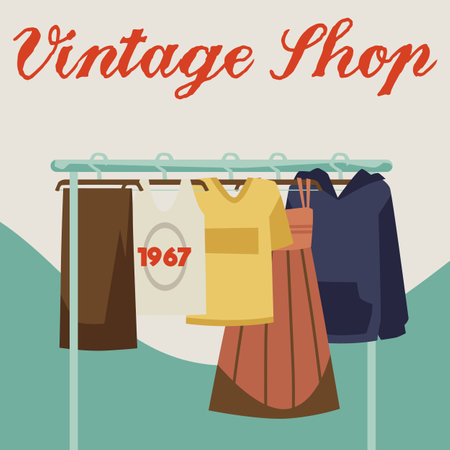 Vintage shop advertising poster template, flat vector illustration.のイラスト素材