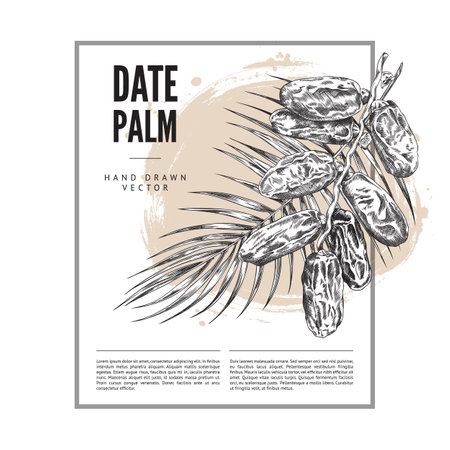 Date palm banner design or food packaging label sketch vector illustration.のイラスト素材
