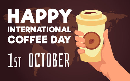 International coffee day banner or card template flat vector illustration.のイラスト素材