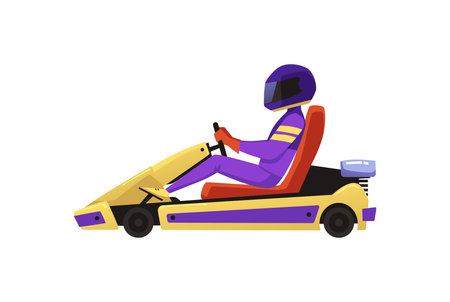 Side view of racer driving kart vector illustration isolated on white background.のイラスト素材