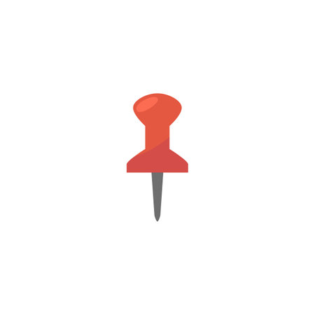 Red sharp stationery push pin icon or symbol oflat vector illustration isolated.のイラスト素材