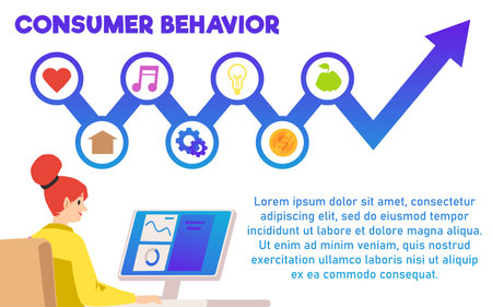 Consumer behavior analysis with market analyst, vector illustration isolated.のイラスト素材