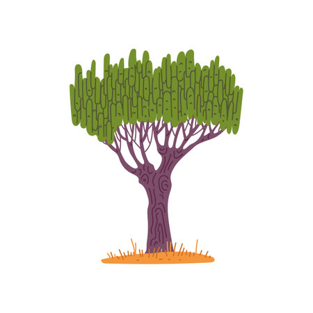 African tree baobab with thick stem flat style, vector illustrationのイラスト素材