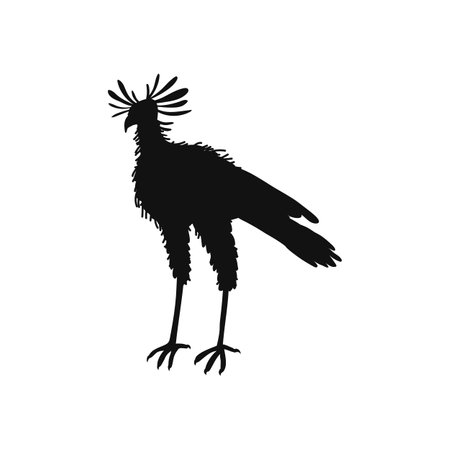 Secretary bird black silhouette cartoon vector illustration isolated on white.のイラスト素材