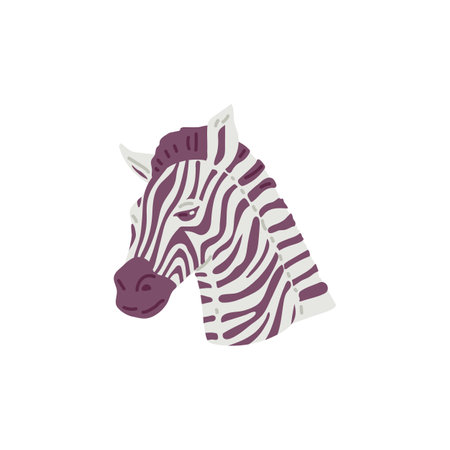Hand drawn head of zebra, flat vector illustration isolated on white background.のイラスト素材