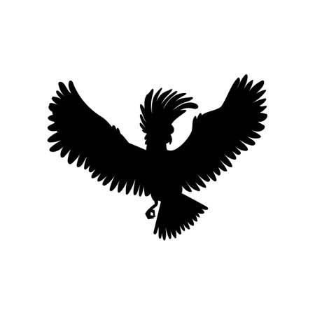 Cockatoo parrot flying with wings spread outline silhouette, vector isolated.のイラスト素材