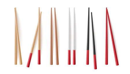 Asian food chopsticks realistic collection vector illustration isolated.のイラスト素材