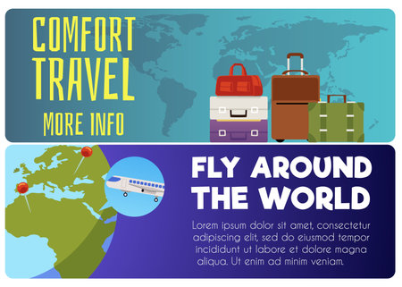 Set of website banner templates about flying and traveling flat styleのイラスト素材