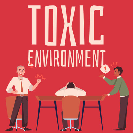 Toxic environment banner with arguing conflicting company employees, vector.のイラスト素材