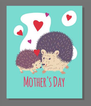 Poster or postcard with hedgehogs about Mothers Day flat styleのイラスト素材