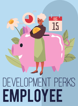 Employee development perks program banner or poster template flat vector.のイラスト素材
